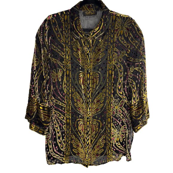 Bob Mackie Tops - VTG Bob Mackie Wearable Art Women's Large Sheer Burnout Velour Butterfly Blouse